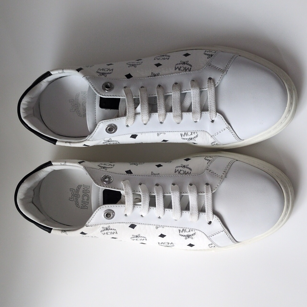 MCM Terrain Monogram Derby White Black Lace Up Leather Sneaker EU 42/US 9 In Box - Picture 5 of 17